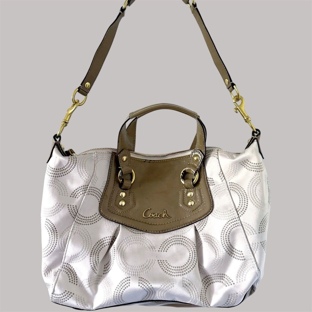 Coach Ashley Dotted OP Signature Satchel Purse Light Khaki/Taupe  F20027 Purse